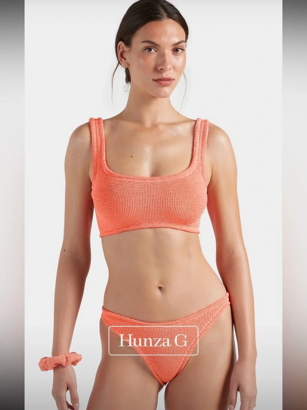 Hunza G Xandra Orange Bikini Set Swimsuit Crinkle Swimwear Revolve Harrods